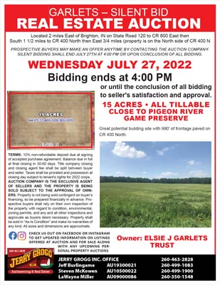 Jerry Grogg Silent Bid Real Estate Auction: 15 Acres in Brighton, Indiana