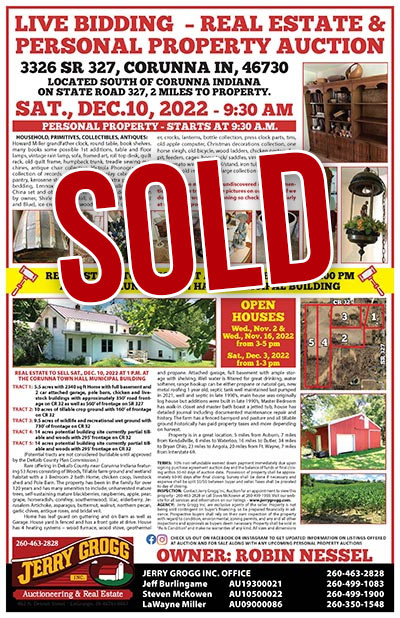 Real Estate & Personal Property Auction, December 10, 2022, Corunna, Indiana