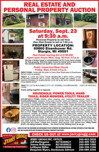 Donald D. Penick Real Estate & Personal Property Auction to be held Saturday, Sept. 23, 2023 in Sturgis, MI.
