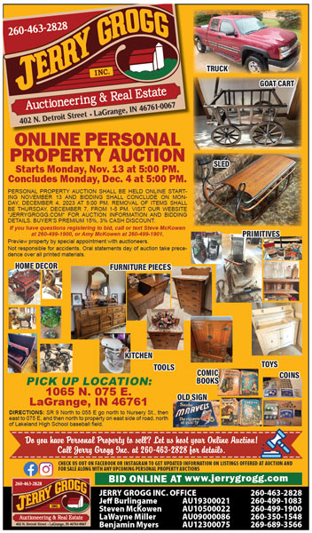 Online Personal Property Auction Nov. 13th - Dec. 4th, 2023