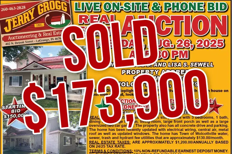 Live On-Site & Phone Bid Real Estate Auction in Wolcottville, Indiana: Tuesday, August 26, 2025