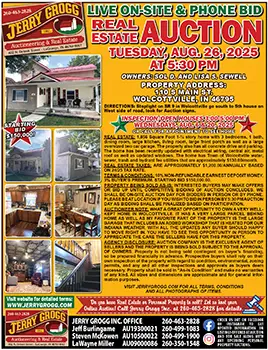 Real Estate Auction in Wolcottville, Indiana: Tuesday, August 26, 2025